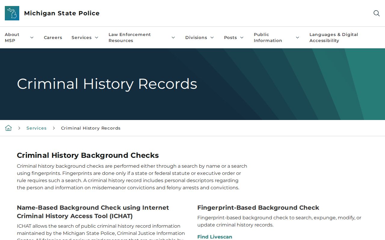 St. Clair County criminal history information from Michigan State Police