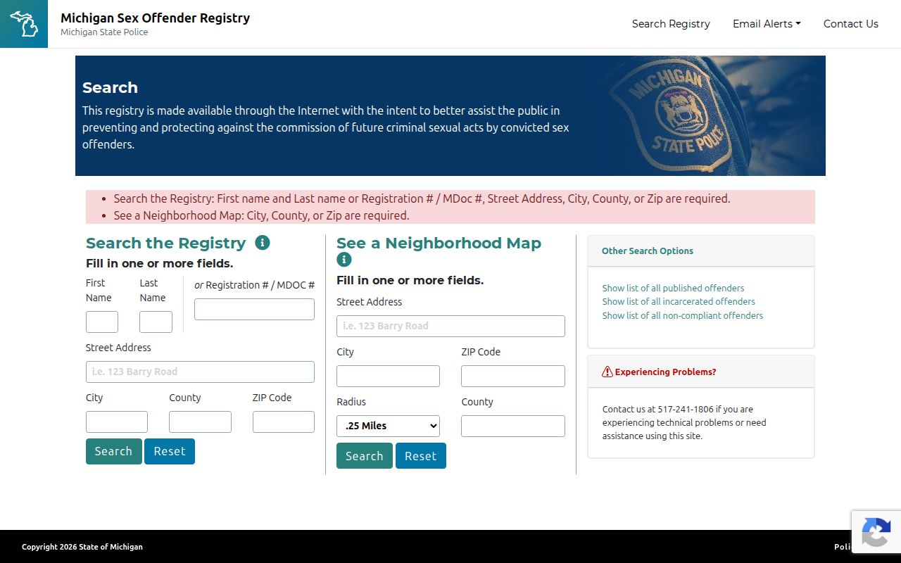 St. Clair County sex offender registry search fields