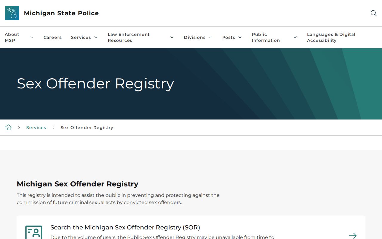St. Clair County sex offender check information from Michigan State Police