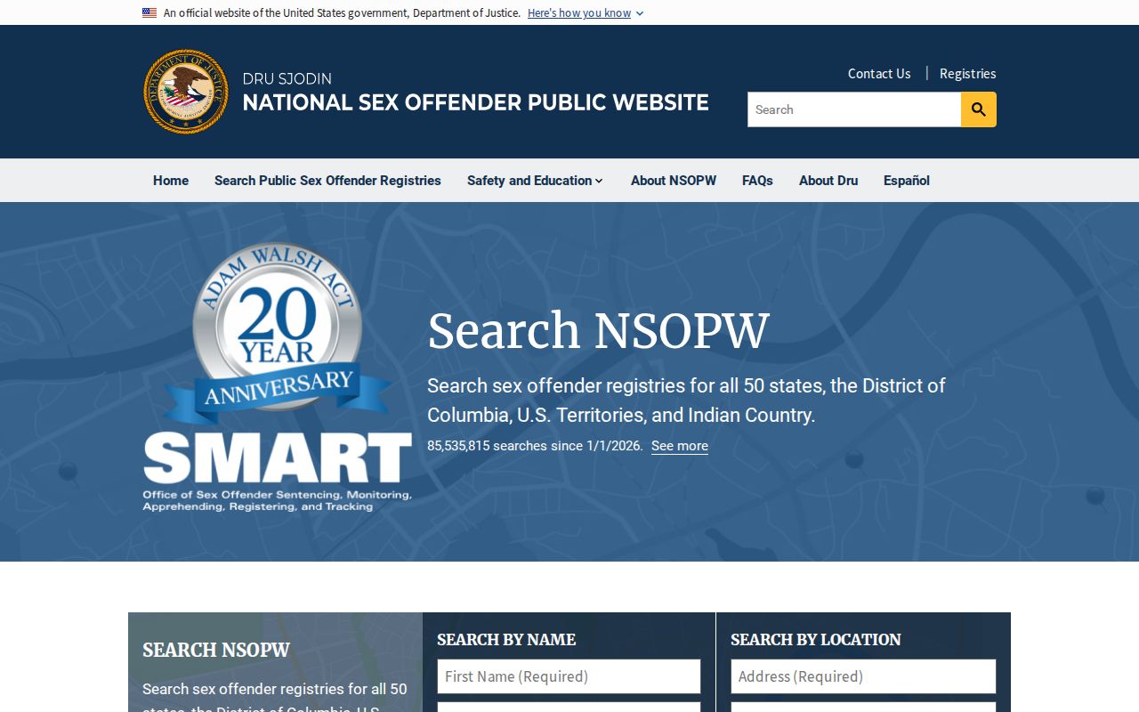 National registry layer for a St. Clair County sex offender search