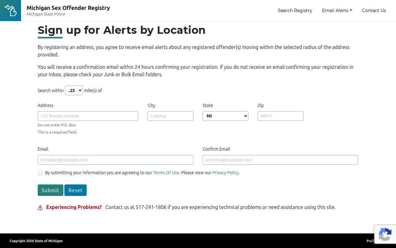 St. Clair County sex offender registry proximity alert signup